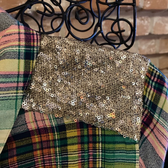 Entro Multicolor Plaid Shirt with Sequin Accents - Picture 3 of 6
